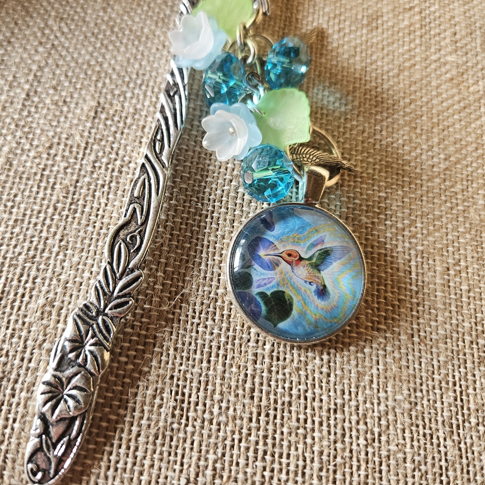 Silver Bookmark with Hummingbird Charm